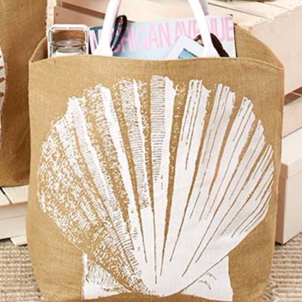 Two's Company Seascape Burlap Jute Tote